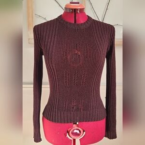 Ribbed Knit Long Sleeve Brown Sweater - Small
